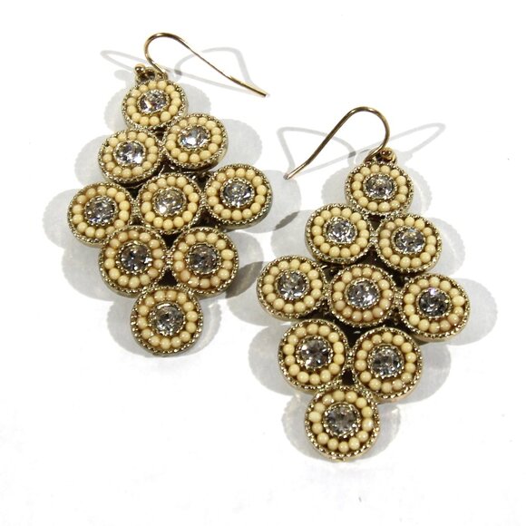 Vintage Gold Tone Chandelier Earrings with Yellow Beads and Clear Rhinestones - Picture 3 of 8